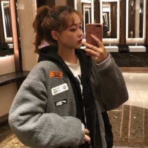 양털 누빔 배색패치 후드 집업 자켓 오버핏 후리스 점퍼
