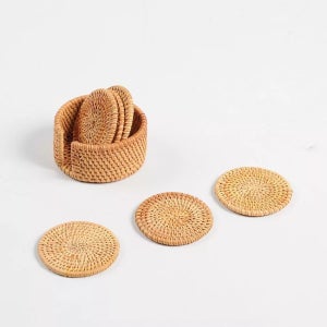 라탄 우드 티코스터 컵받침대 6P 홀더세트 10cm