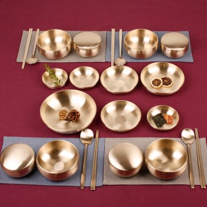 명성유기 방짜 유기 신옥식기 4인 홈세트 예단 반상기 놋 그릇 신혼 명품 모던 식기