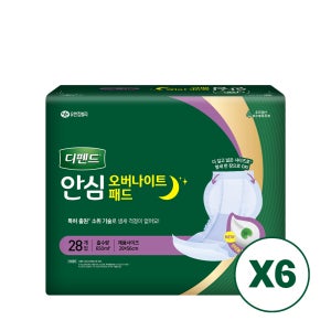 디펜드 안심 오버나이트 패드 성인 속기저귀 29x56cm, 28개입, 6개