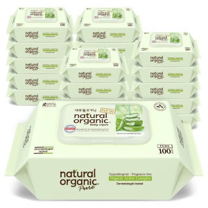 네츄럴오가닉 아기물티슈 퓨어 알로에베라 플레인 스마트캡형 100매, 20개