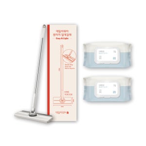 데일리워터 원터치 밀대 걸레 + 물걸레청소포 2팩 세트
