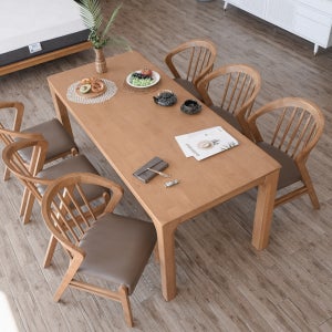 이즈네이처 써클 원목 6인용식탁 세트 식탁+의자6, 1800mm, 라이트브라운