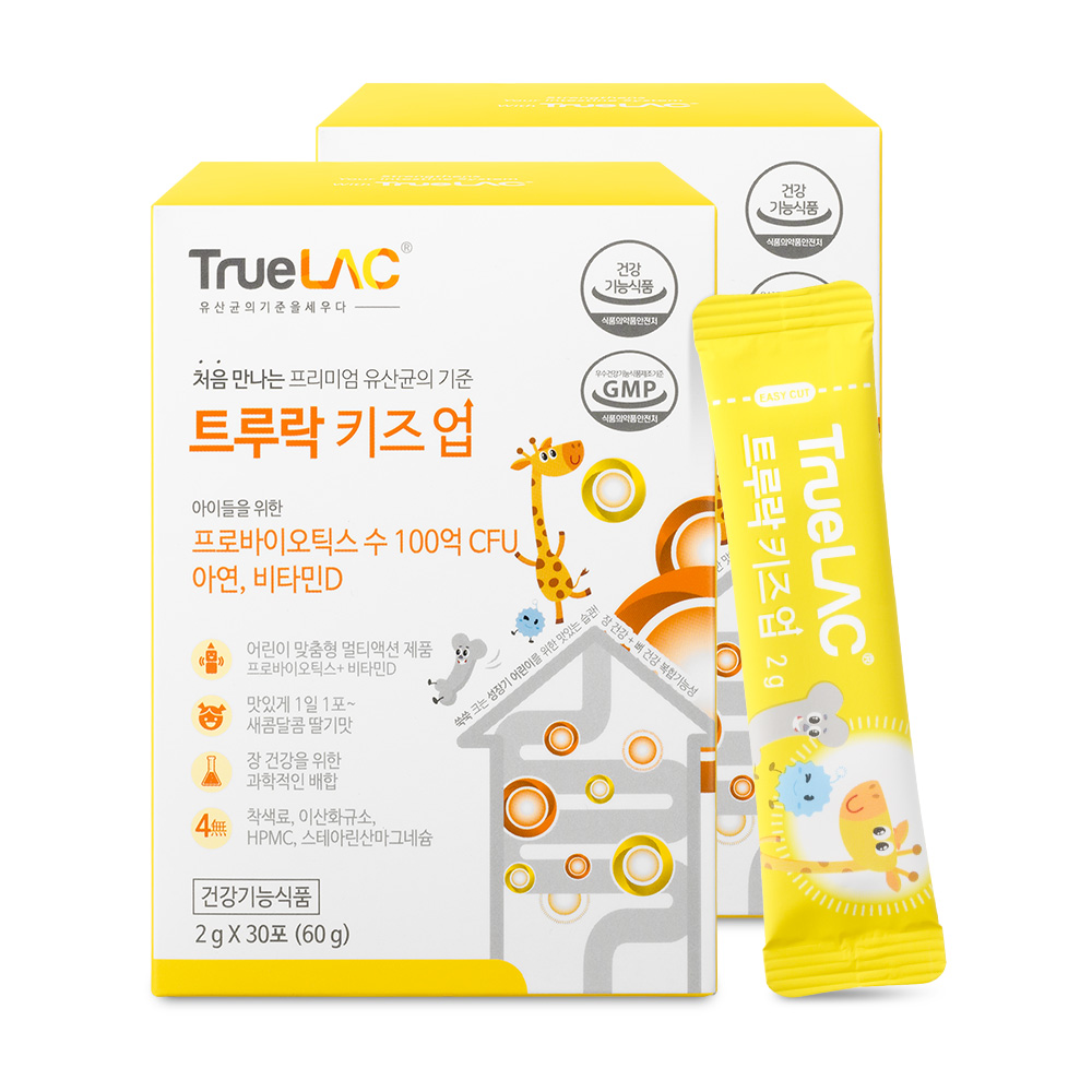 트루락 키즈업 아이 어린이 유아 아기 키즈 유산균 아연 비타민D 30포, 2개