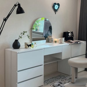 트루베퍼니처 블랑 콘솔 화장대 아치형거울 LED조명 원형 수납거울 900