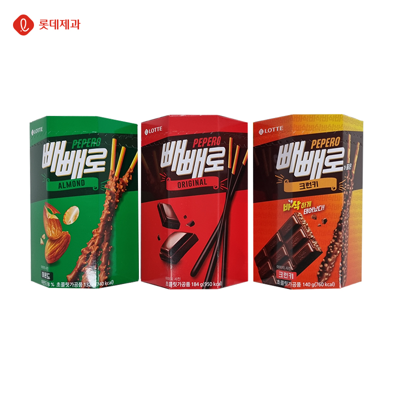 롯데 팔각 대용량 빼빼로 아몬드 132g 초코 184g 크런키 140g 화이트쿠키 132g