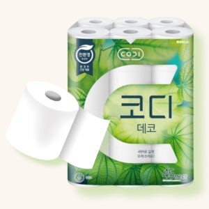 코디 데코 45m 24롤 1팩 2겹 엠보싱 화장지 부드러운 화장실 휴지