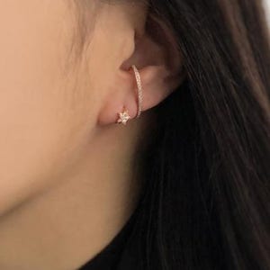(무배/실버925) all silver 미니 별 큐빅 원터치 링귀걸이