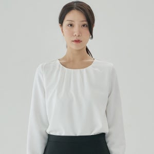 면접 라운드넥 정장 이너 쉬폰 셔링 블라우스 긴팔