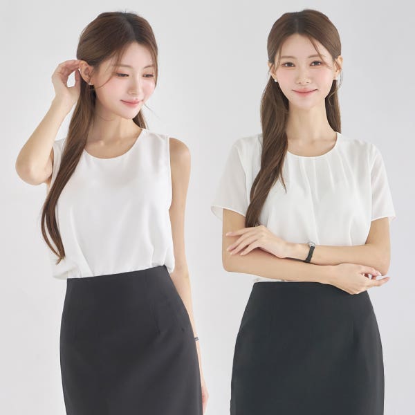 면접블라우스 라운드넥 정장 이너 화이트 블라우스 흰색 흰 쉬폰 셔링 여성블라우스 여름