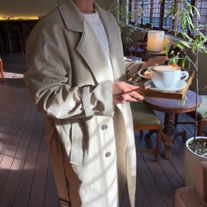 베네치아 오버핏 롱 면 커플 트렌치코트