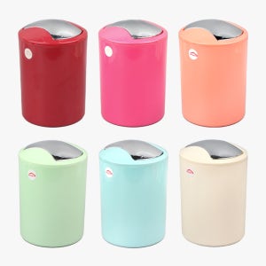 원터치 스윙 미니 휴지통 작은 원형 사무실 책상 화장대 쓰레기통 2L