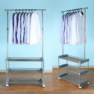 (대성행거)이동식 선반행거 3단(화이트/그레이) 스탠드 옷걸이