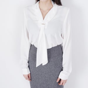 봄여름 흰색 베이지 검정 루즈핏 타이 오피스 실크 정장 쉬폰 블라우스