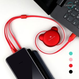 커네틱 미니베어 3in1 멀티 충전 릴케이블 USB 8핀 5핀 C타입