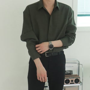 남자 셔츠 구김없는 링클프리 오버핏 실크 남성 린넨 셔츠 남방