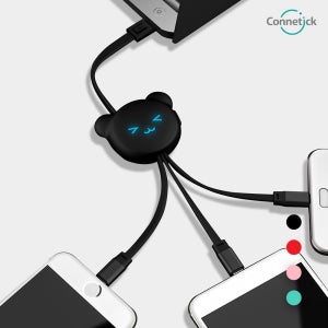 커네틱 미니베어 3in1 멀티 LED 충전 케이블 USB 8핀 5핀 C타입 1+1