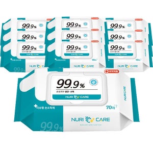 누리케어 손소독티슈 캡형 70매x10개/물티슈