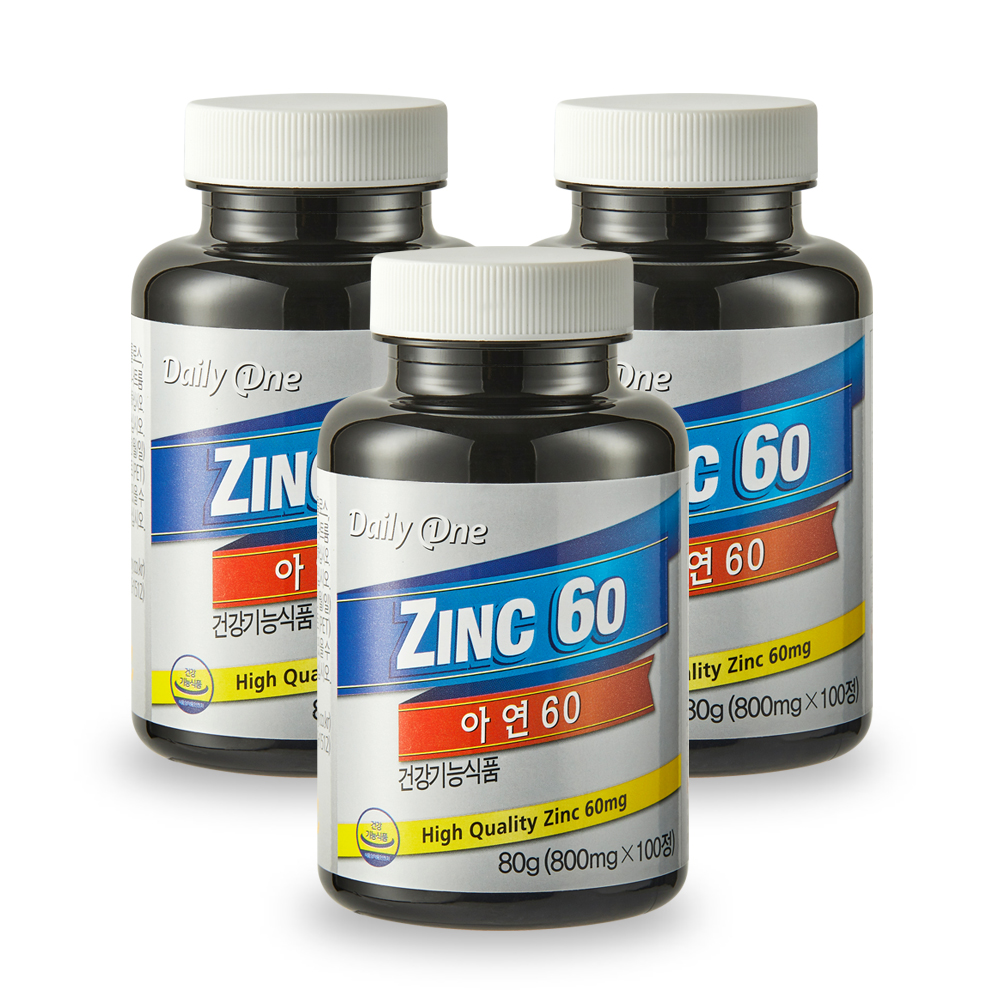 <b>데일리원</b> <b>아연</b> 60 <b>글루콘산</b> 영양제 대용량 800mg X 100정 3통