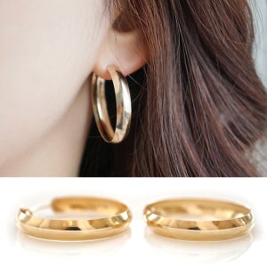 14K 18K 3cm 빅 볼드 링귀걸이 - 볼륨 와이드 데일리 여자 금