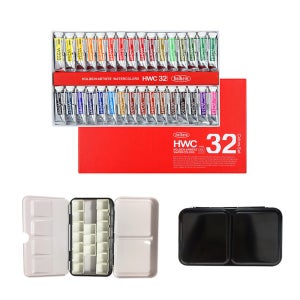 홀베인 수채화물감 32색15ml + 공파레트 12칸(팬포함)자체제작 세트