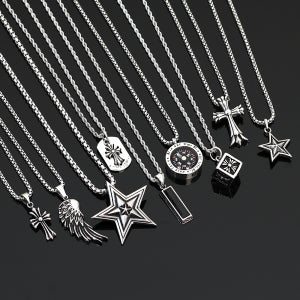 써지컬 스틸 롱 메탈 오닉스 십자가 펜던트 스트릿 남자패션 목걸이