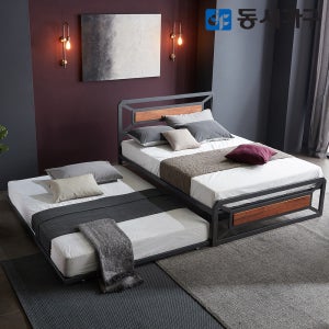 동서가구 아이언 모던 스틸 멀바우/편백나무 2단 슬라이딩 패밀리침대 Q+SS (9존매트) DF640071