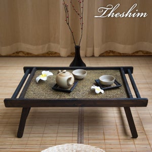 라탄 엔틱 접이식 베드트레이 미니 테이블