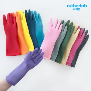 러버랩 국내산 천연라텍스 고무장갑 12개 주방 설거지 식품용 팔목길이 컬러풀 위생 장갑