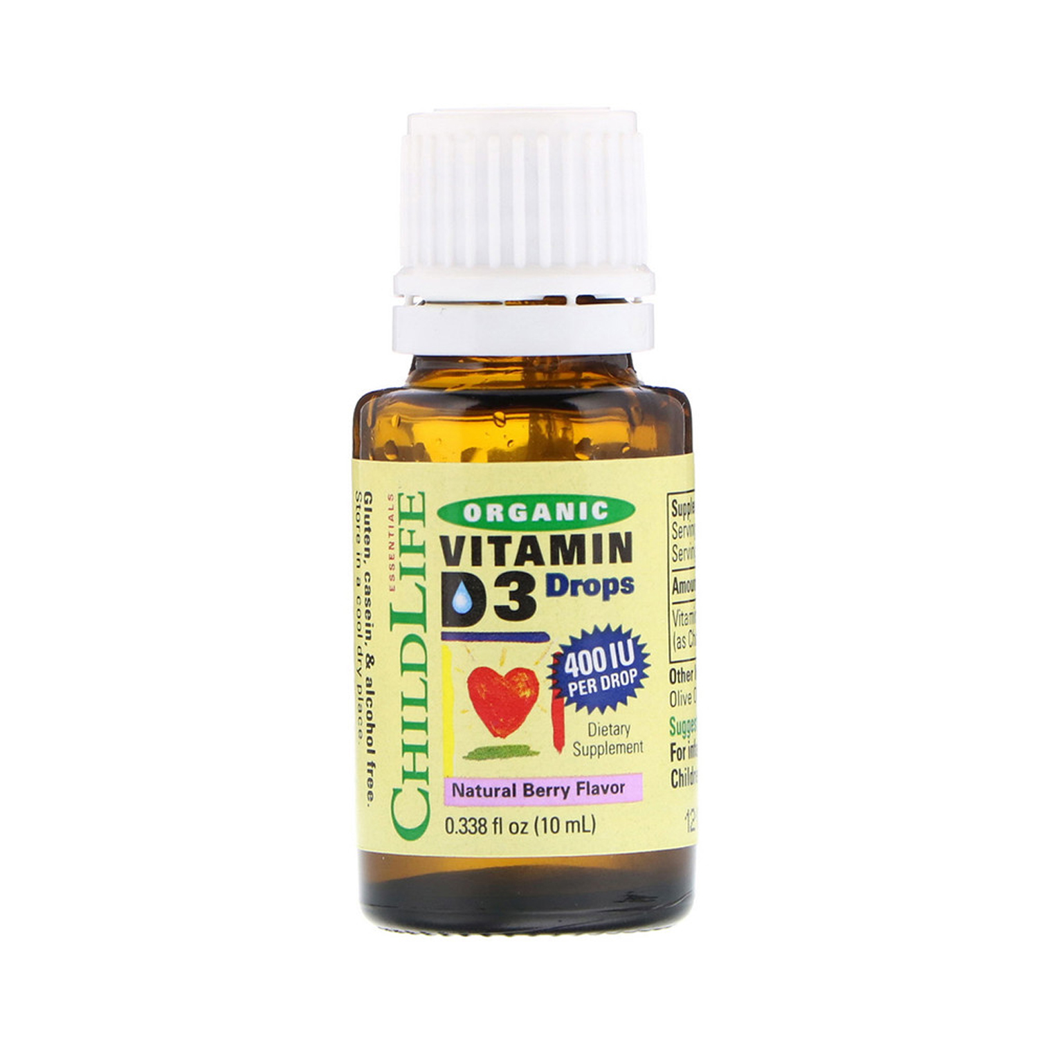 ChildLife Organic <b>Vitamin</b> D3 Drops Natural Berry Flavor 400IU 차일드라이프 <b>비타민</b>D3 드롭 내추럴 베리 0.338oz(10ml)