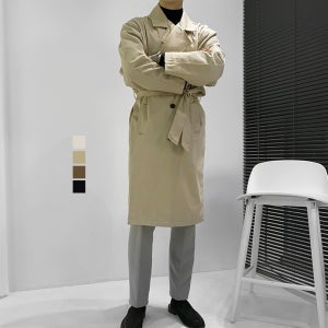 코튼 남자 트렌치코트 오버핏 로프 더블코트 / 아이보리 베이지 코코아브라운 블랙