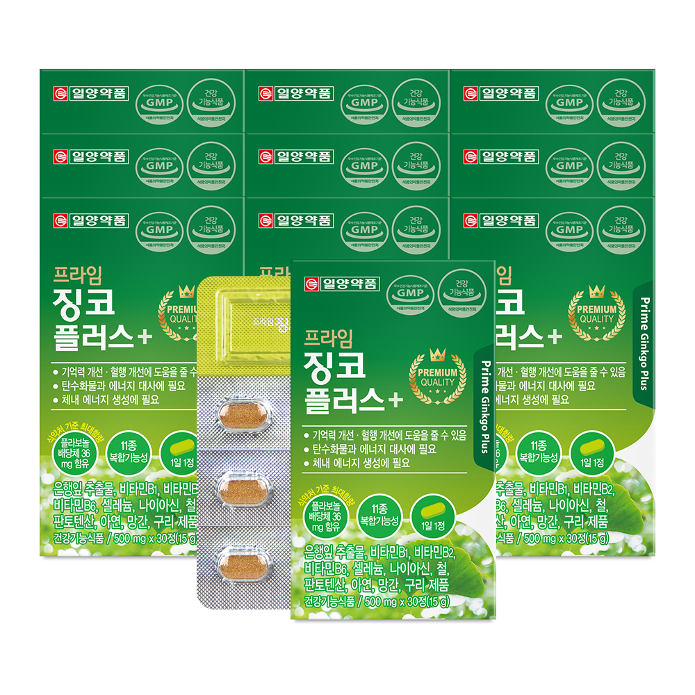<b>일양약품</b> 프라임 징코 플러스 10박스(10개월분) 은행잎추출물 기억력 혈행개선