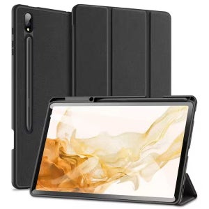 패브릭 슬림 가죽 스마트커버 거치대 태블릿 케이스 stc012 블랙-pen slot, 갤럭시 탭 S7 FE-S7+-S8+