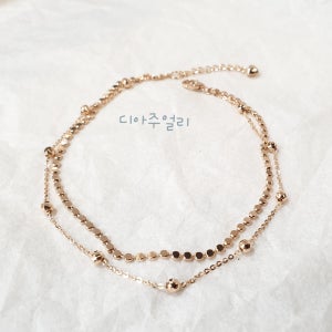 (민판 볼 체인 두줄 발찌)14k 18k 여자 금 컷팅 민자 미러볼 납작원형 화려한