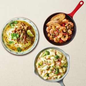 [온가족 집밥 세트] 애슐리 감바스 피칸테+우삼겹 듬뿍 쌀국수+까르보나라떡볶이 (6인분) / 집밥 홈파티 캠핑 밀키트