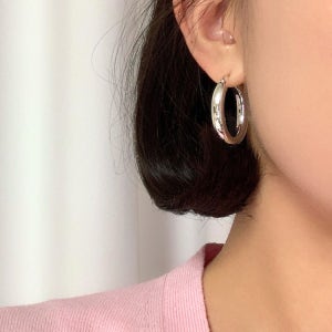 [무배] 실버925 플레인 라지 볼드 원터치 링 귀걸이