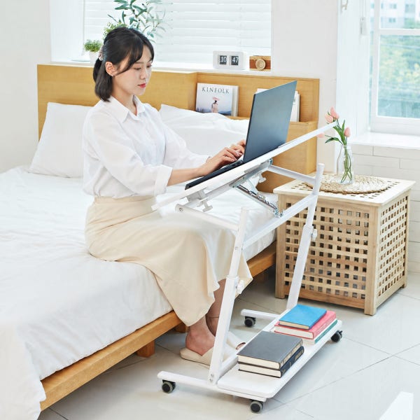 바퀴달린 각도 이동식 간이 쇼파 테이블 미니 침대용 책상 침대 위 높낮이조절 60x40