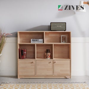 [지베스] 로우 미송 원목 3단 책장 1190 도어형