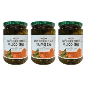 [무료배송] 딜리셔스 미니 오이피클 500g x 3개 / 햄버거, 핫도그, 피자, 샌드위치, 홀 미니 오이, 삭자재, 아삭아삭, 절임오이