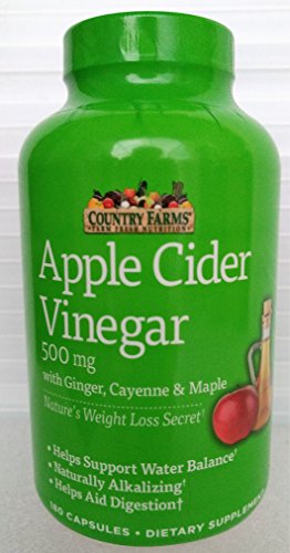 911129 Country Farms Apple Cider Vinegar <b>500mg</b> 180 capsules with Ginger, Cayenne and Maple