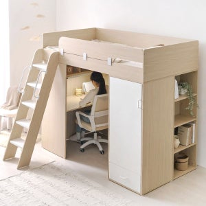 e스마트 올인원 2층 성인 옷장형 벙커침대 세트SS+LED스탠드포함