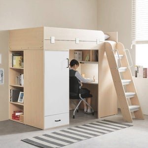 e스마트 올인원 2층 성인 수납형 벙커침대 세트SS+LED스탠드포함