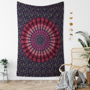 [헤븐센스] 피콕 A 인도 태피스트리 트윈 (140 x 215cm) 대형 요가 패브릭 포스터 인테리어 벽에거는천