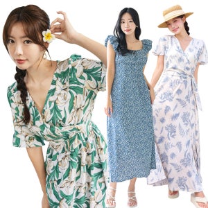 헤링본 휴양지 여름 원피스 롱 미니 반팔 쉬폰 나시 바캉스룩 빅사이즈