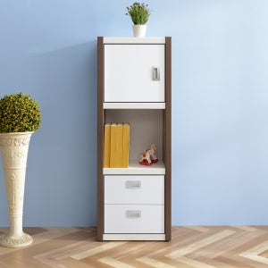 로딘 400 도어 서랍 3단 책장 FOF042-C 슬림 수납장 서재 거실 선반 틈새 책꽂이