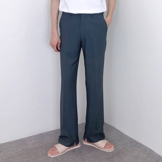 린넨 혼방 트임 세미부츠컷 와이드 슬랙스 팬츠 (4color)