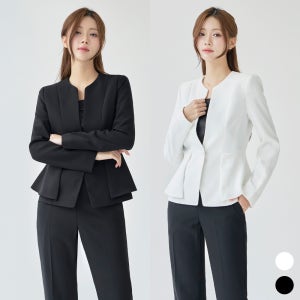 면접 정장 아나운서 노카라 V넥 노버튼 페플럼 유니폼 [Y날개 자켓]