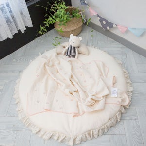 네이처 스티치 오가닉 순면 네이처 솔리드 원형 놀이 매트, 원형 러그, 신생아 패드