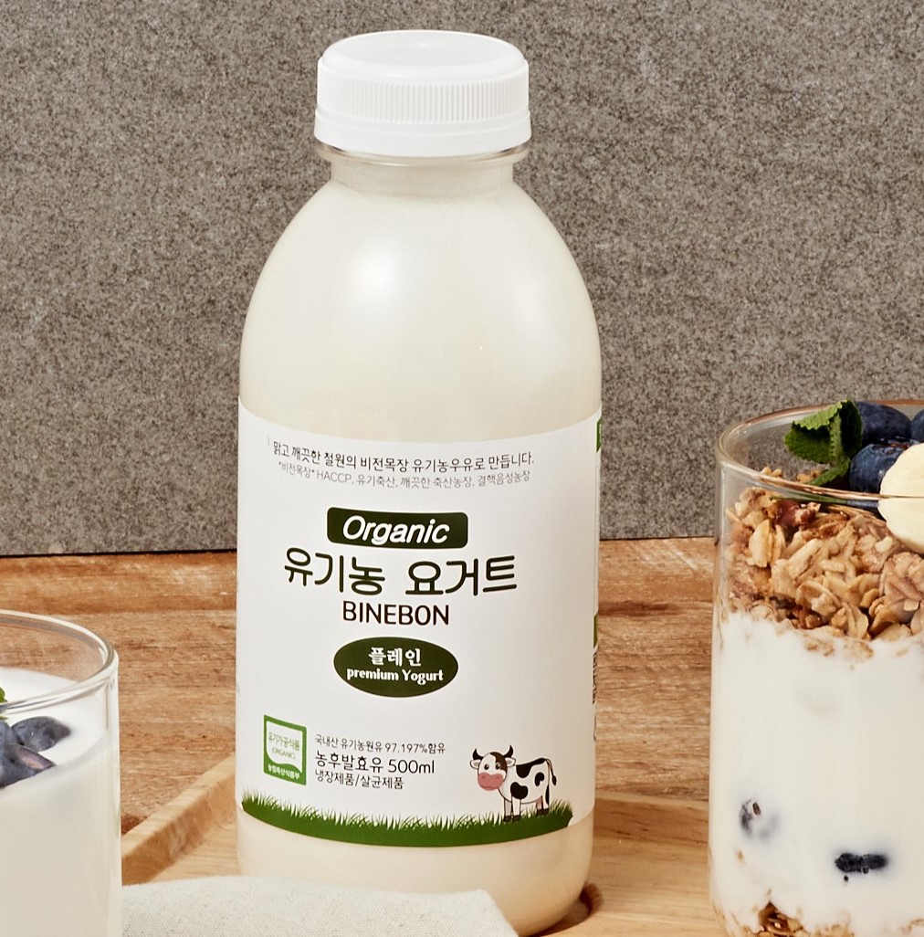 철원 목장에서 갓 짠 신선한 원유로, 진하고 고소한 유기농 플레인요거트 500ml 2개