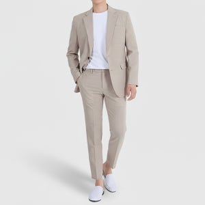 남성 여름 아이스 린넨 정장 수트 연베이지 하객룩 웨딩촬영